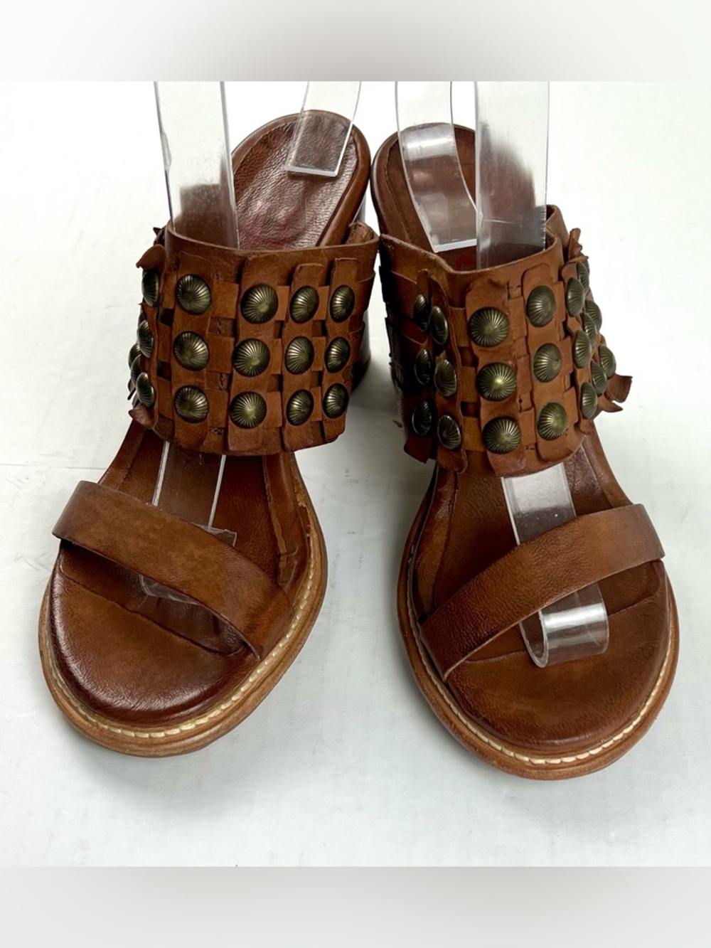 A.S. 98 Brown Leather Studded Sandals-Boho Artisan